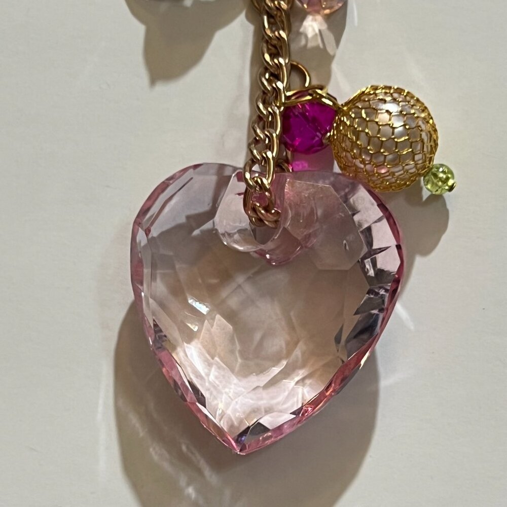 Metal Chain Bag Charm Keychain with Crystal Hearts and Stars - Picture 2 of 4